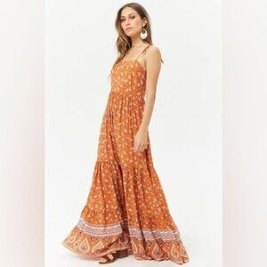 Forever 21 Orange Floral Maxi Dress Medium